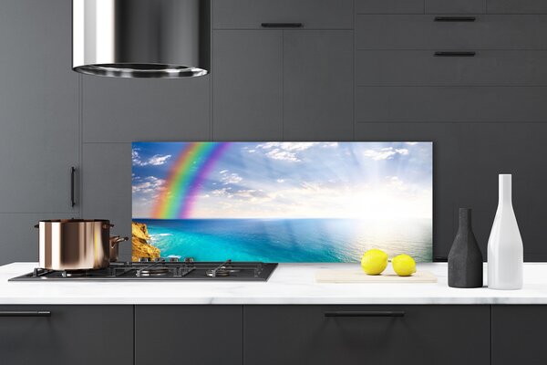 Panou sticla bucatarie Rainbow Sun Sea Peisaj Multi