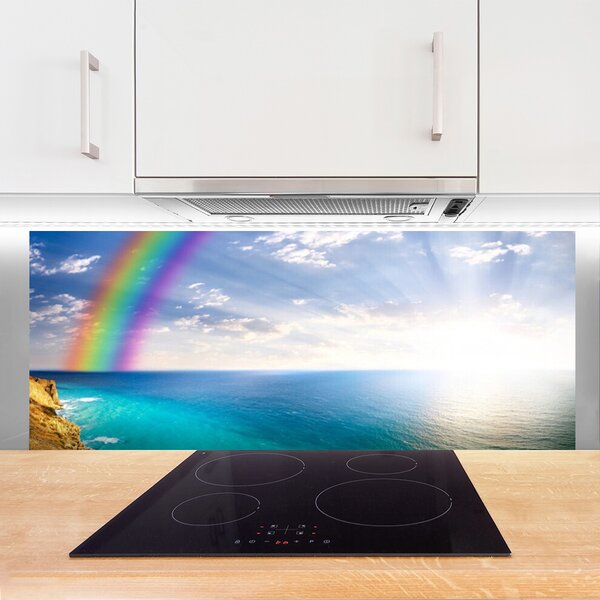 Panou sticla bucatarie Rainbow Sun Sea Peisaj Multi