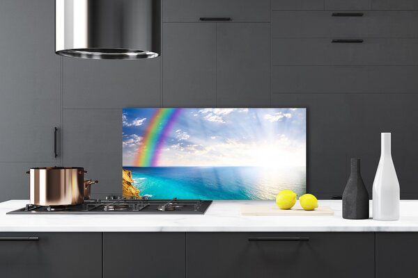 Panou sticla bucatarie Rainbow Sun Sea Peisaj Multi