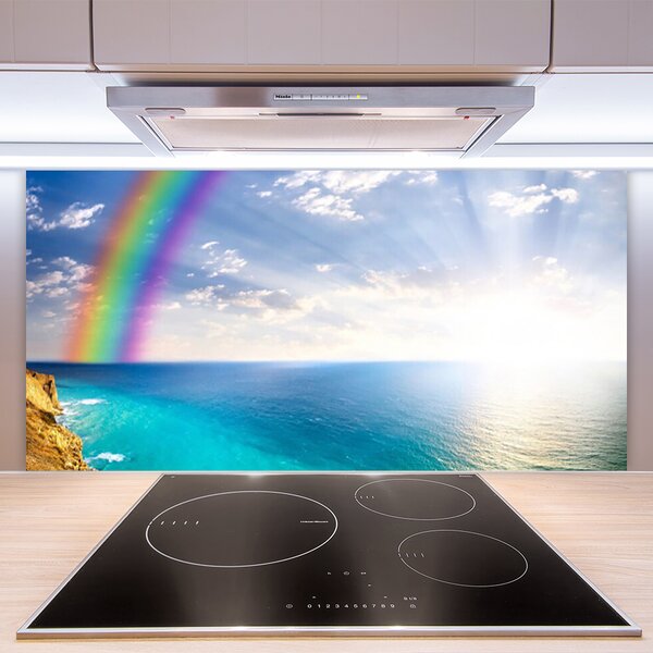 Panou sticla bucatarie Rainbow Sun Sea Peisaj Multi