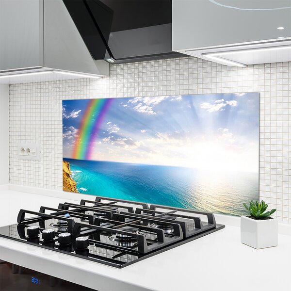 Panou sticla bucatarie Rainbow Sun Sea Peisaj Multi