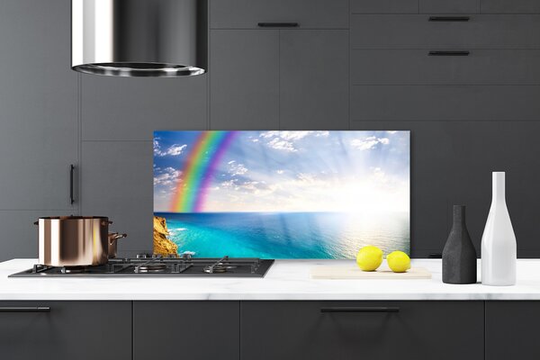 Panou sticla bucatarie Rainbow Sun Sea Peisaj Multi