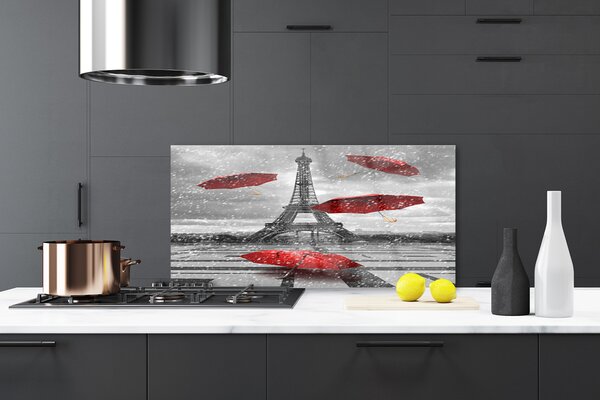 Panou sticla bucatarie Turnul Eiffel Umbrela Arhitectura Gri Roșu