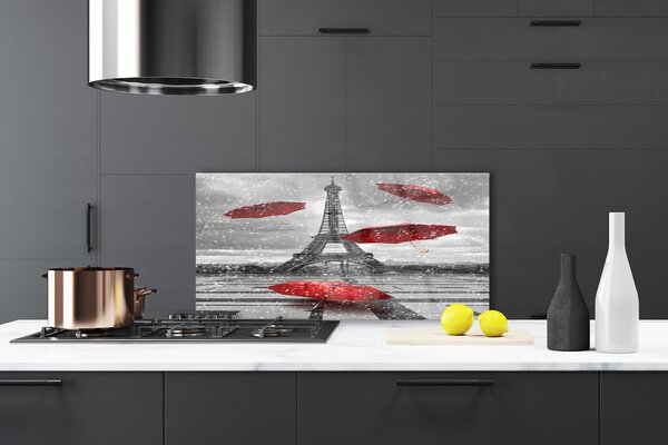 Panou sticla bucatarie Turnul Eiffel Umbrela Arhitectura Gri Roșu