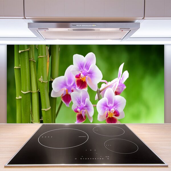 Panou sticla bucatarie Bamboo Tube Flori Floral Verde Roz