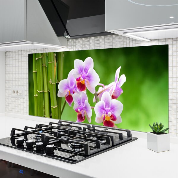 Panou sticla bucatarie Bamboo Tube Flori Floral Verde Roz