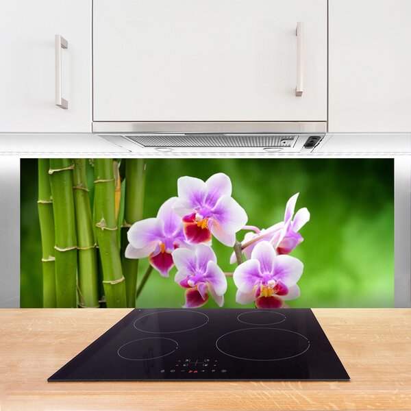 Panou sticla bucatarie Bamboo Tube Flori Floral Verde Roz
