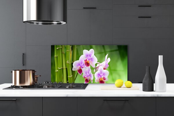 Panou sticla bucatarie Bamboo Tube Flori Floral Verde Roz