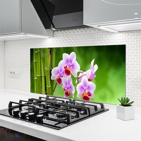 Panou sticla bucatarie Bamboo Tube Flori Floral Verde Roz
