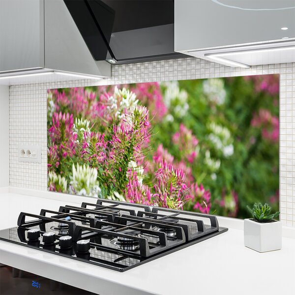 Panou sticla bucatarie Flori Floral Roz Alb Verde