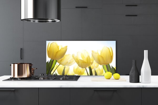 Panou sticla bucatarie Lalele floral galben