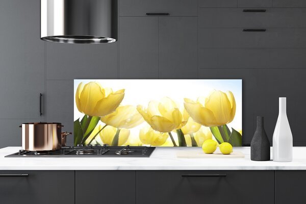 Panou sticla bucatarie Lalele floral galben