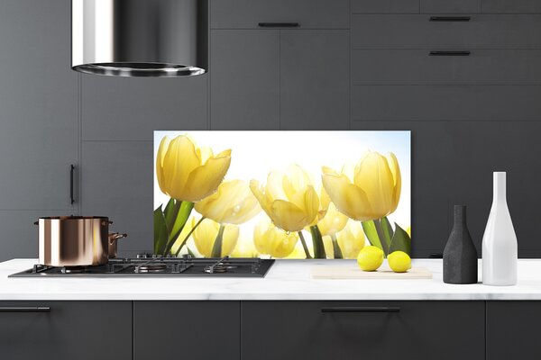Panou sticla bucatarie Lalele floral galben