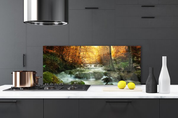 Panou sticla bucatarie Cascada Pietrele Natural Pădurea Brun Galben Gri Alb