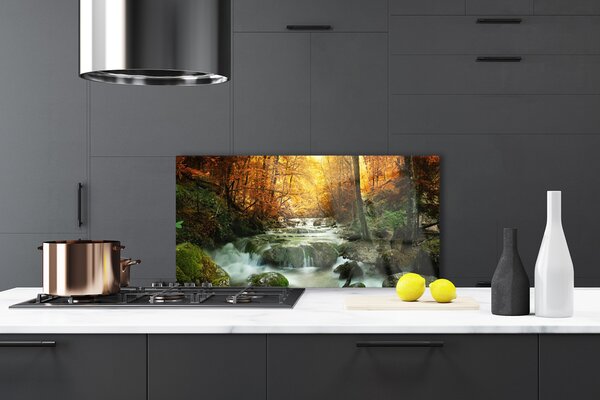 Panou sticla bucatarie Cascada Pietrele Natural Pădurea Brun Galben Gri Alb
