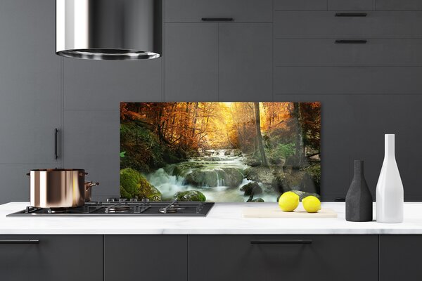 Panou sticla bucatarie Cascada Pietrele Natural Pădurea Brun Galben Gri Alb