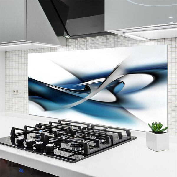 Panou sticla bucatarie Abstract Art Gri Albastru Alb