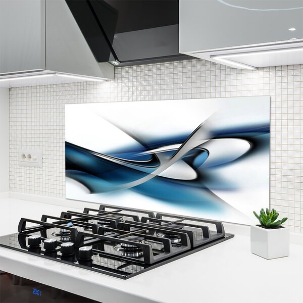 Panou sticla bucatarie Abstract Art Gri Albastru Alb