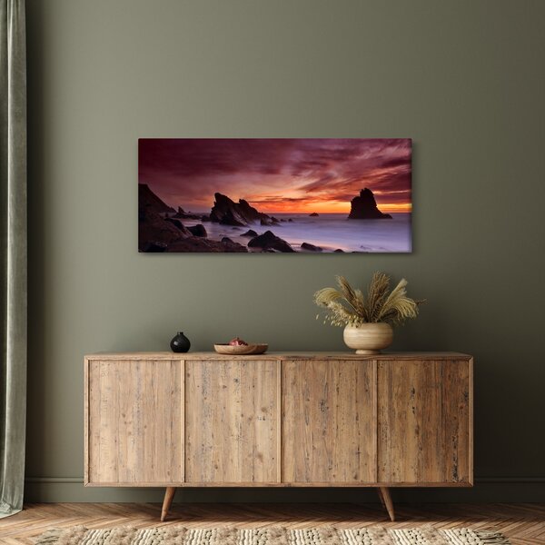 Tablou cu apus de soare pe mal (120x50 cm)