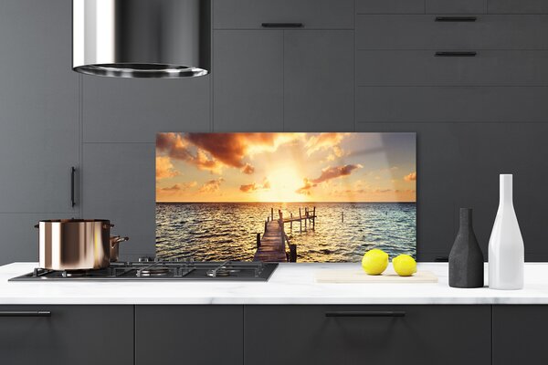Panou sticla bucatarie Sun Sea Podul Arhitectura Galben Albastru Maro