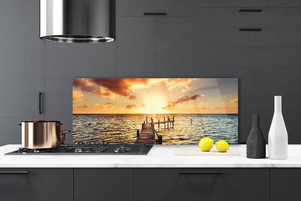 Panou sticla bucatarie Sun Sea Podul Arhitectura Galben Albastru Maro