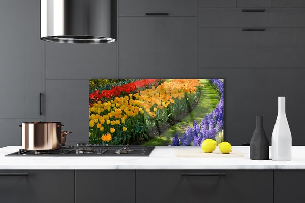 Panou sticla bucatarie Flori Floral Verde Roșu Galben Violet