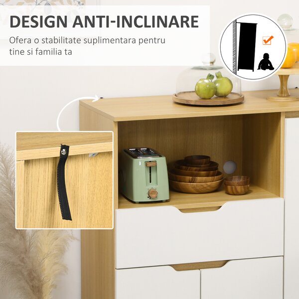 HOMCOM Dulap Multifuncțional pentru Cuptor cu Microunde, PAL, Raft Deschis, 2 Dulapuri, Sertar, 90x40x98.5cm, Alb și Lemn | Aosom Romania