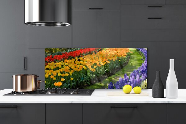 Panou sticla bucatarie Flori Floral Verde Roșu Galben Violet