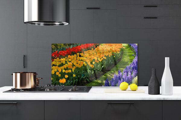 Panou sticla bucatarie Flori Floral Verde Roșu Galben Violet