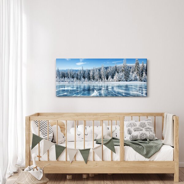Tablou cu lacul înghețat și copacii înzăpeziți (120x50 cm)