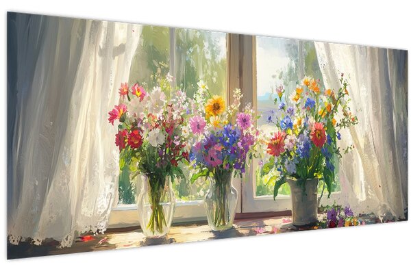 Tablou - Buchet la fereastră (120x50 cm)