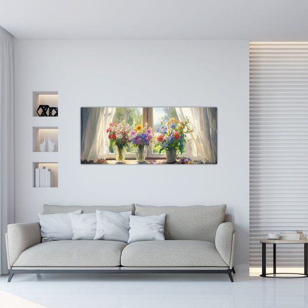 Tablou - Buchet la fereastră (120x50 cm)