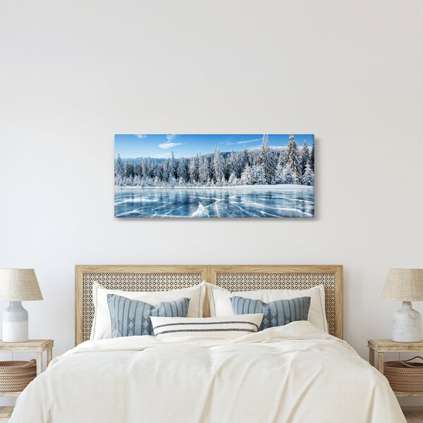 Tablou cu lacul înghețat și copacii înzăpeziți (120x50 cm)