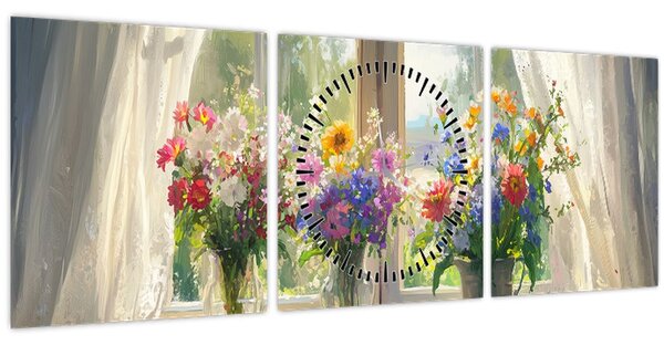 Tablou - Buchet la fereastră (cu ceas) (90x30 cm)