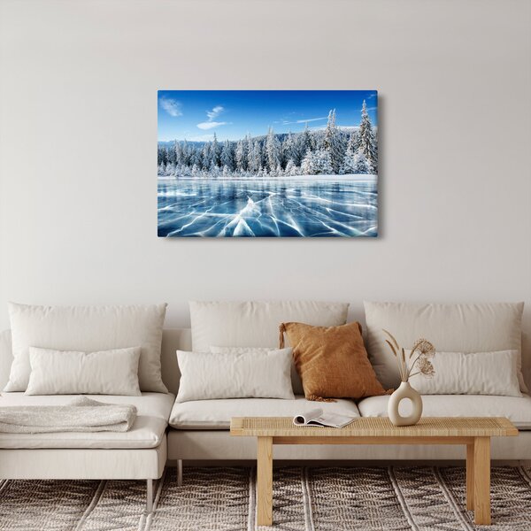 Tablou cu lacul înghețat și copacii înzăpeziți (90x60 cm)