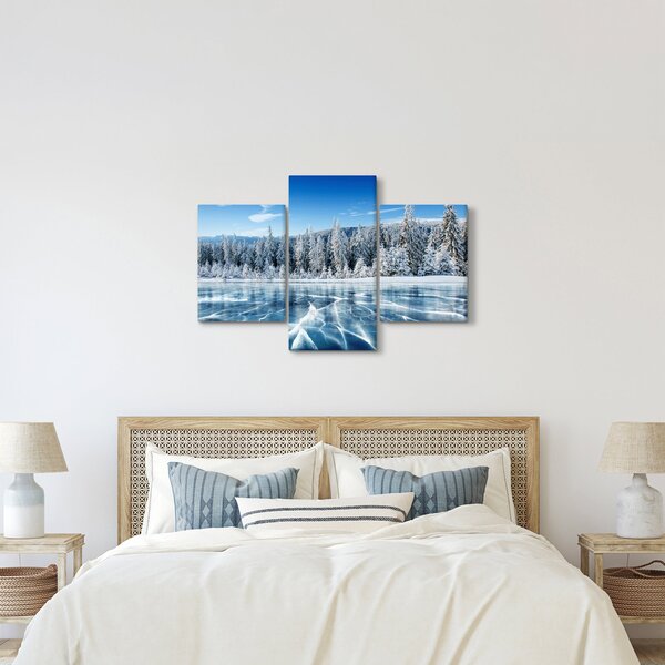 Tablou cu lacul înghețat și copacii înzăpeziți (90x60 cm)