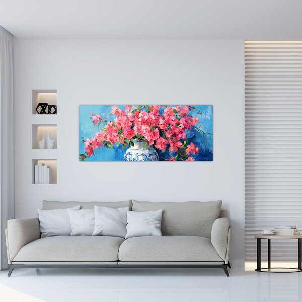 Tablou - Vază cu flori roz (120x50 cm)