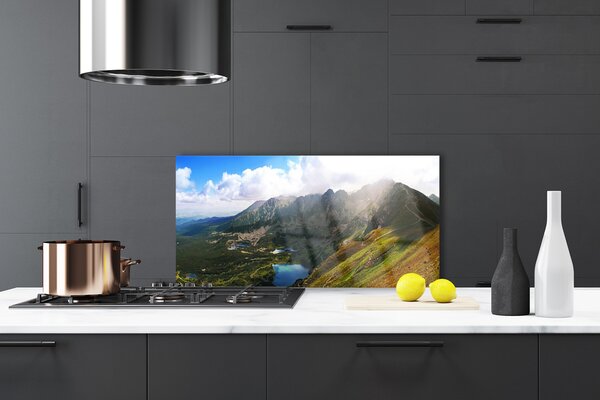 Panou sticla bucatarie Mountain Meadow Peisaj Gri Verde