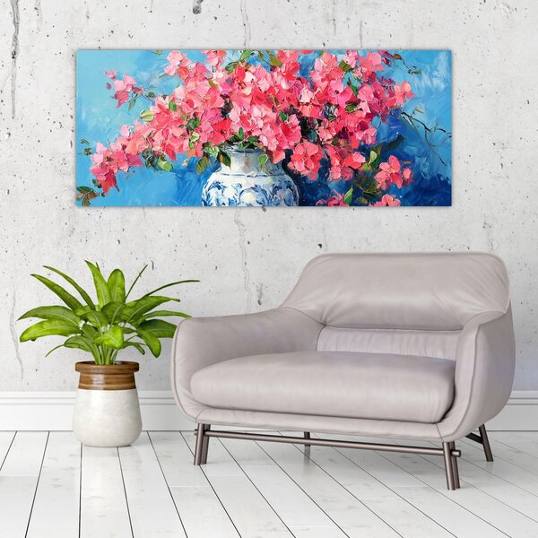 Tablou - Vază cu flori roz (120x50 cm)