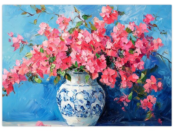 Tablou - Vază cu flori roz (70x50 cm)