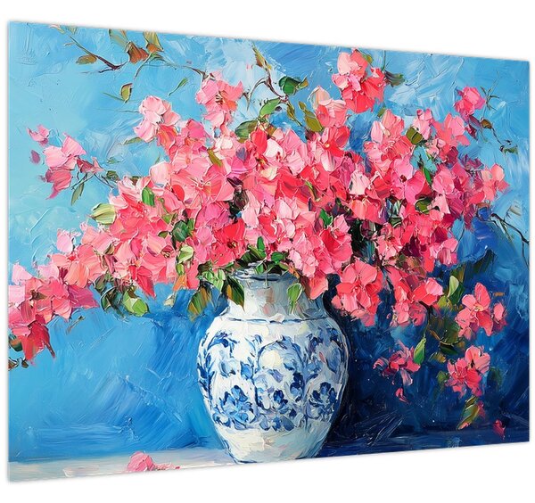 Tablou - Vază cu flori roz (70x50 cm)