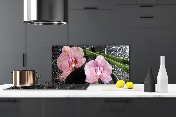 Panou sticla bucatarie Flori Floral Verde Roz