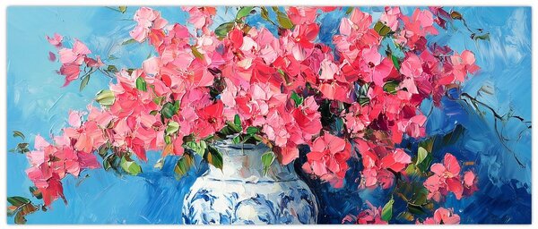 Tablou - Vază cu flori roz (120x50 cm)