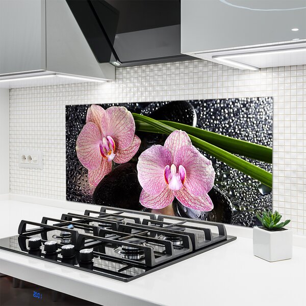 Panou sticla bucatarie Flori Floral Verde Roz