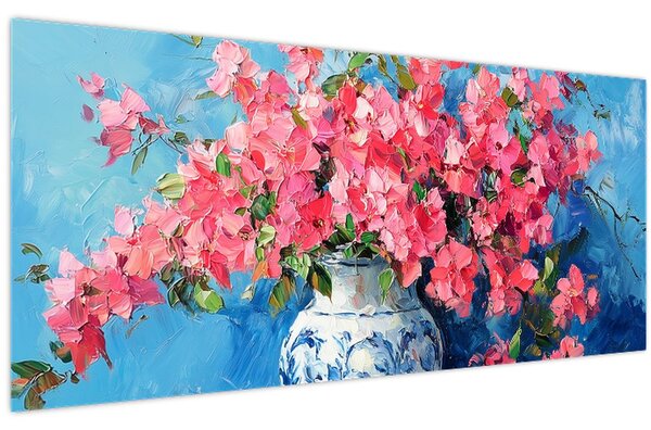 Tablou - Vază cu flori roz (120x50 cm)