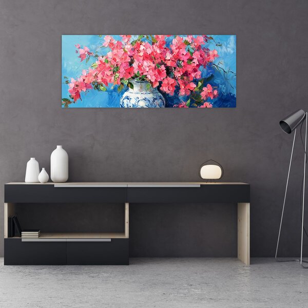 Tablou - Vază cu flori roz (120x50 cm)