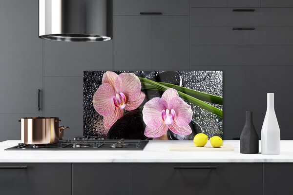 Panou sticla bucatarie Flori Floral Verde Roz
