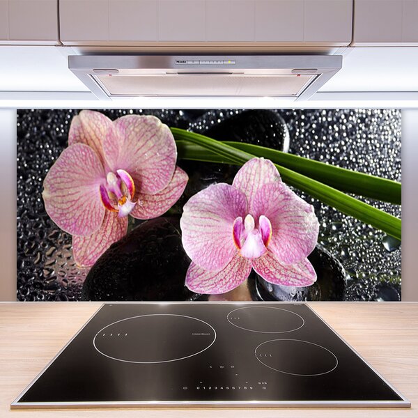 Panou sticla bucatarie Flori Floral Verde Roz