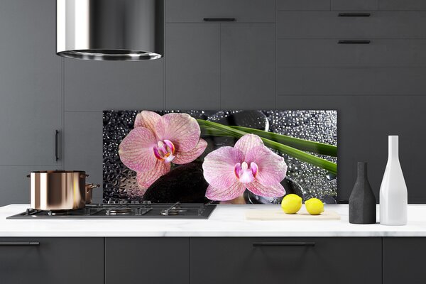 Panou sticla bucatarie Flori Floral Verde Roz