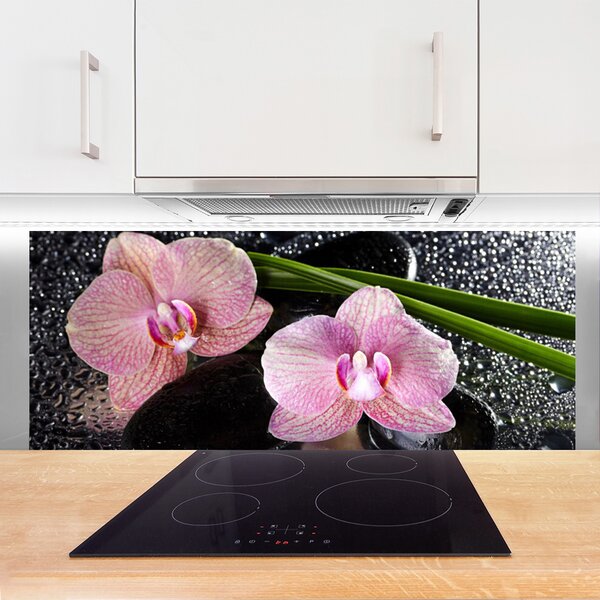 Panou sticla bucatarie Flori Floral Verde Roz